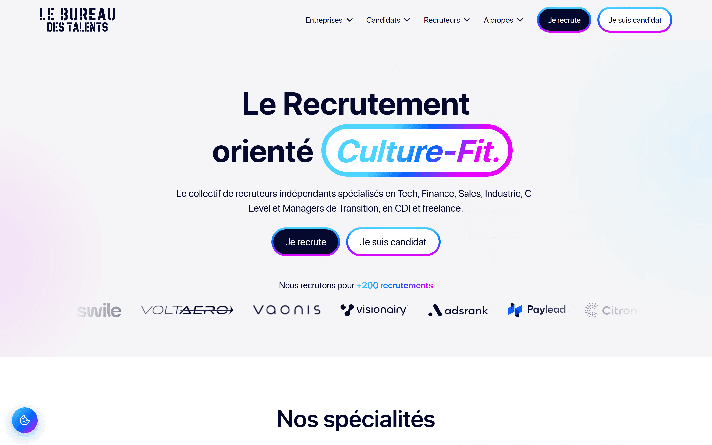 Page d'accueil du site Le Bureau des Talents