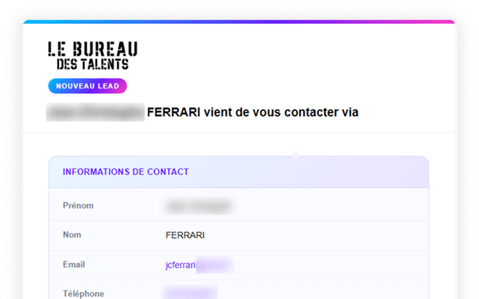 Notification d'un nouveau lead