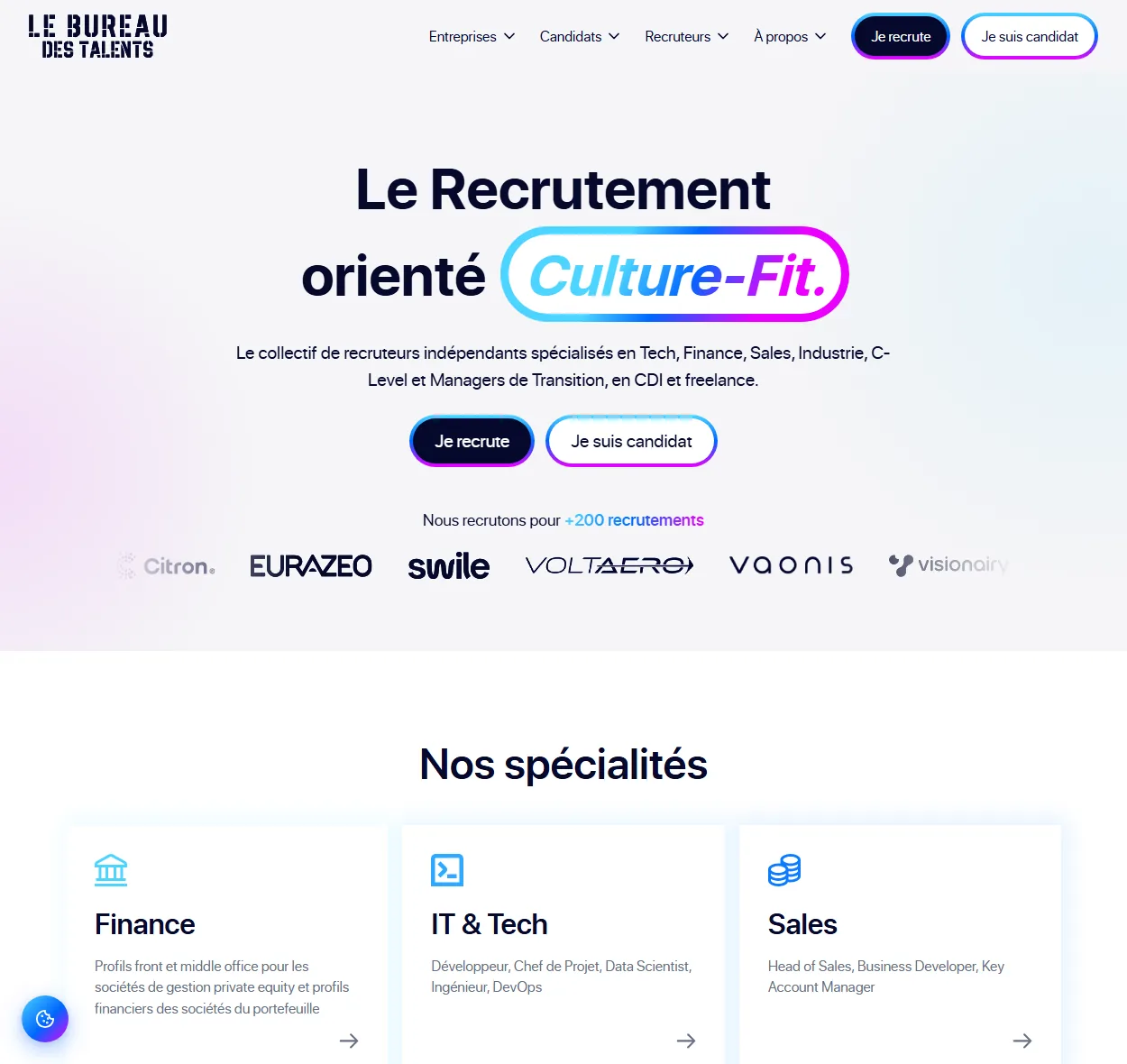 Page d'accueil du site Le Bureau des Talents